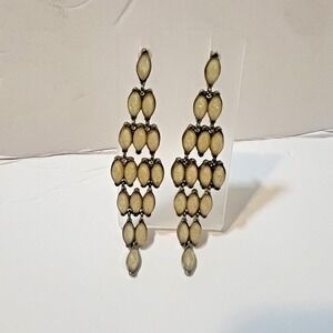 Vintage Iridescent Opal Look Chandelier Earrings Long Silver Tone Festival Y2K